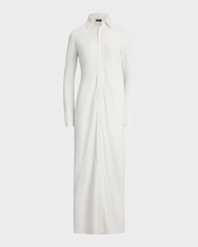 Buttoned Ponte Maxi Shirtdress